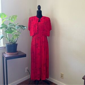 Vintage 90s Red Rose Print Dress